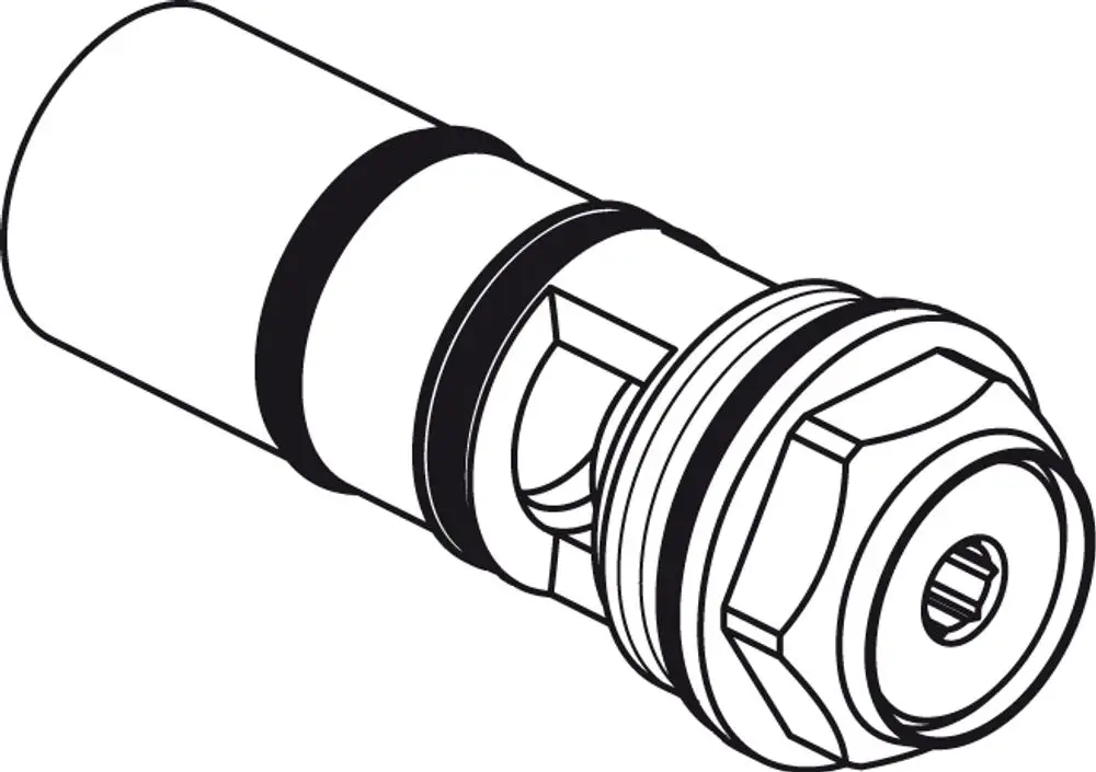 Ideal Standard RV-Stop-Einheit in technischer Zeichnung; zylindrische Form mit Gewinde und Dichtungen für eine sichere Verbindung in Sanitärinstallationen.